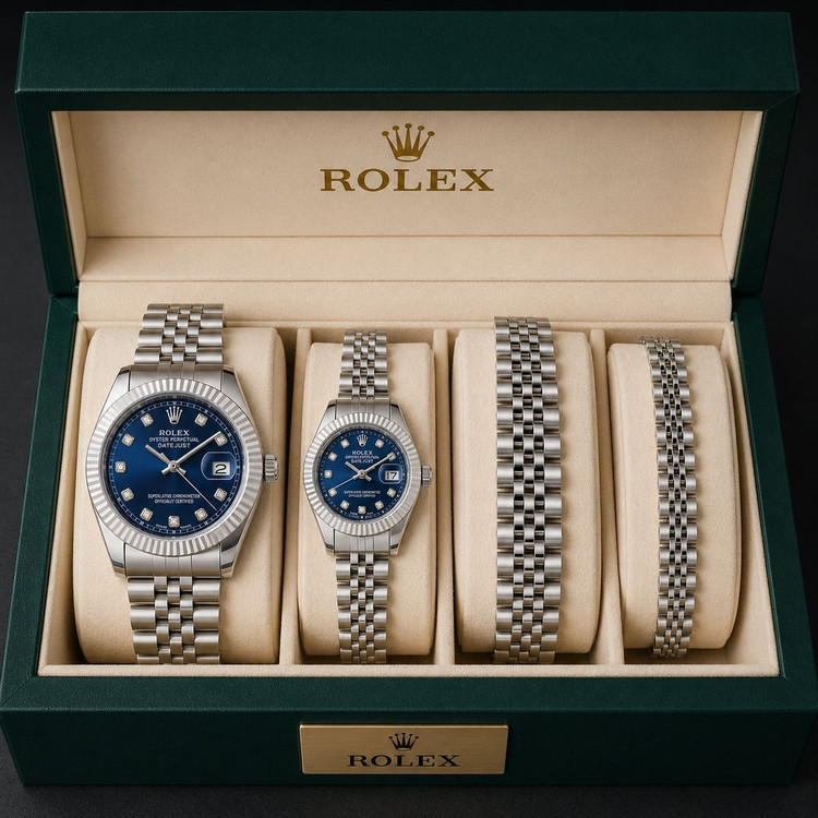 ست لاکچری ساعت و دستبند طرح Rolex Datejust زنانه و مردانه