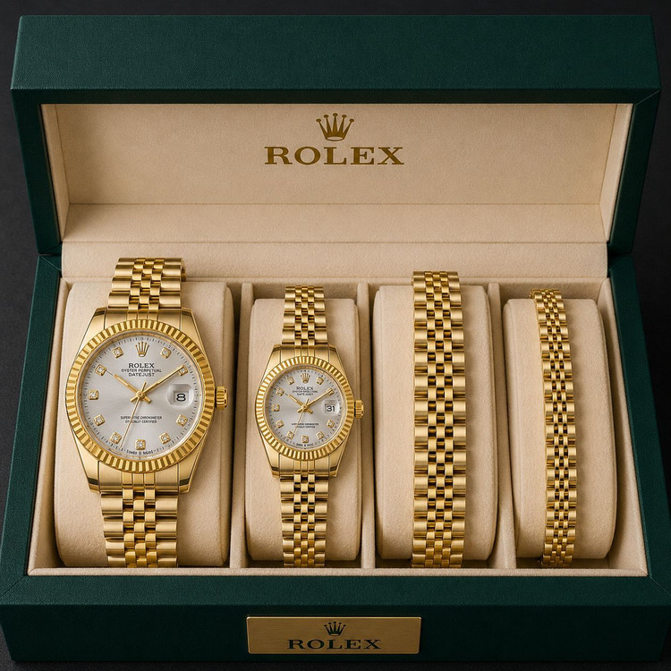 ست لاکچری ساعت و دستبند طرح Rolex Datejust زنانه و مردانه