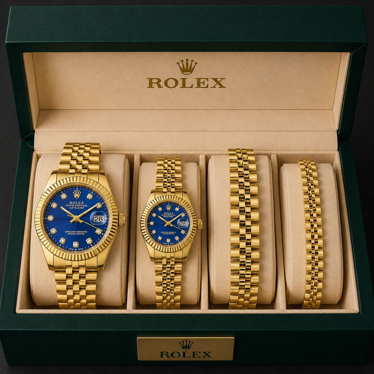 ست لاکچری ساعت و دستبند طرح Rolex Datejust زنانه و مردانه