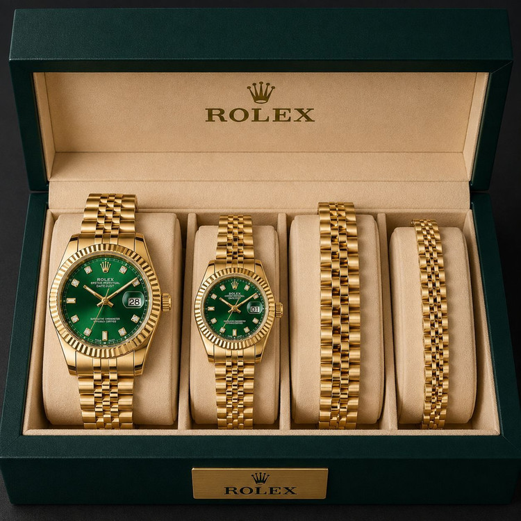 ست لاکچری ساعت و دستبند طرح Rolex Datejust زنانه و مردانه