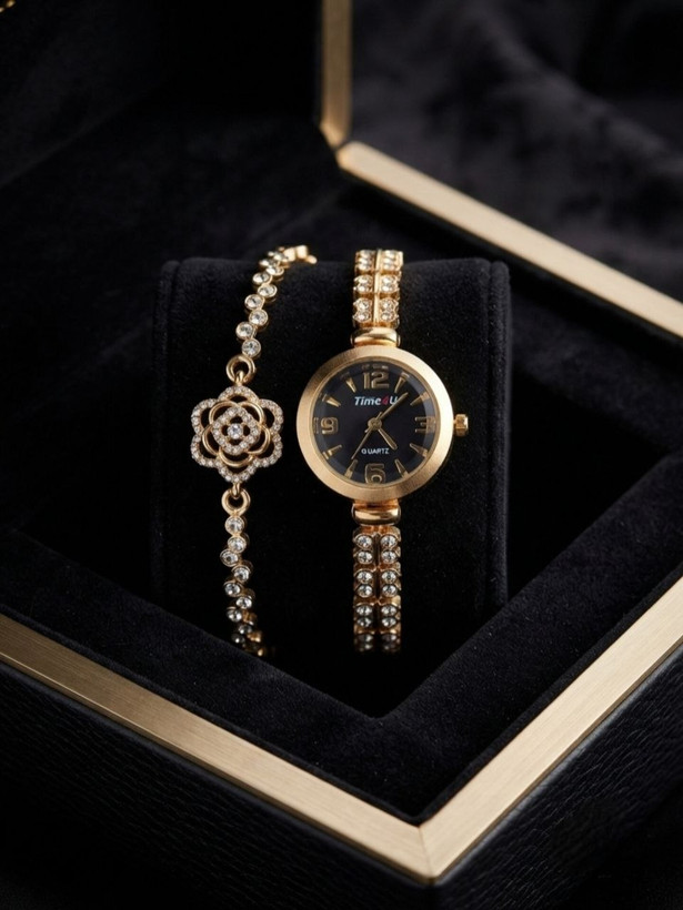 ساعت مچی زنانه برند Time4u به همراه دستبند ست نگیندار ظریف