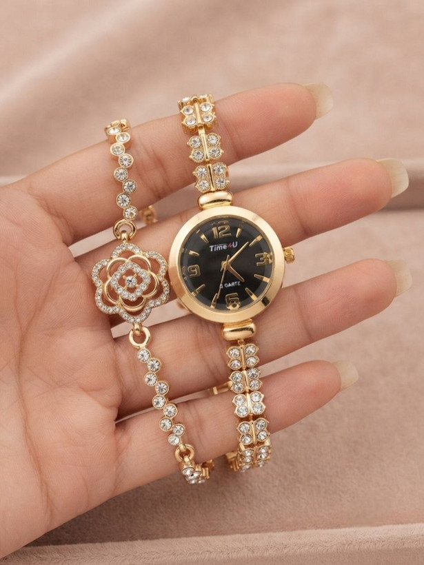 ساعت مچی زنانه برند Time4u به همراه دستبند ست نگیندار ظریف
