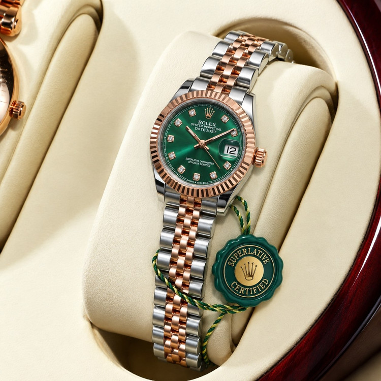 ساعت مچی زنانه رولکس مدل دیتجاست (Rolex Datejust) بند دورنگ قاب رزگلد