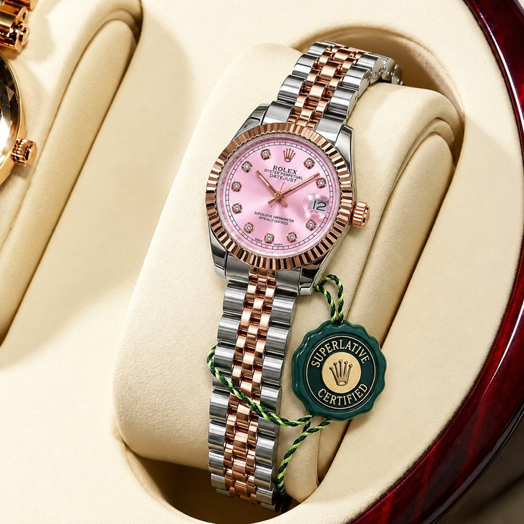 ساعت مچی زنانه رولکس مدل دیتجاست (Rolex Datejust) بند دورنگ قاب رزگلد
