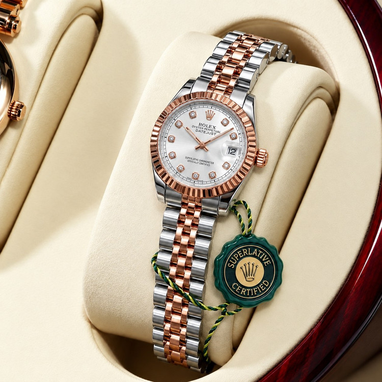 ساعت مچی زنانه رولکس مدل دیتجاست (Rolex Datejust) بند دورنگ قاب رزگلد